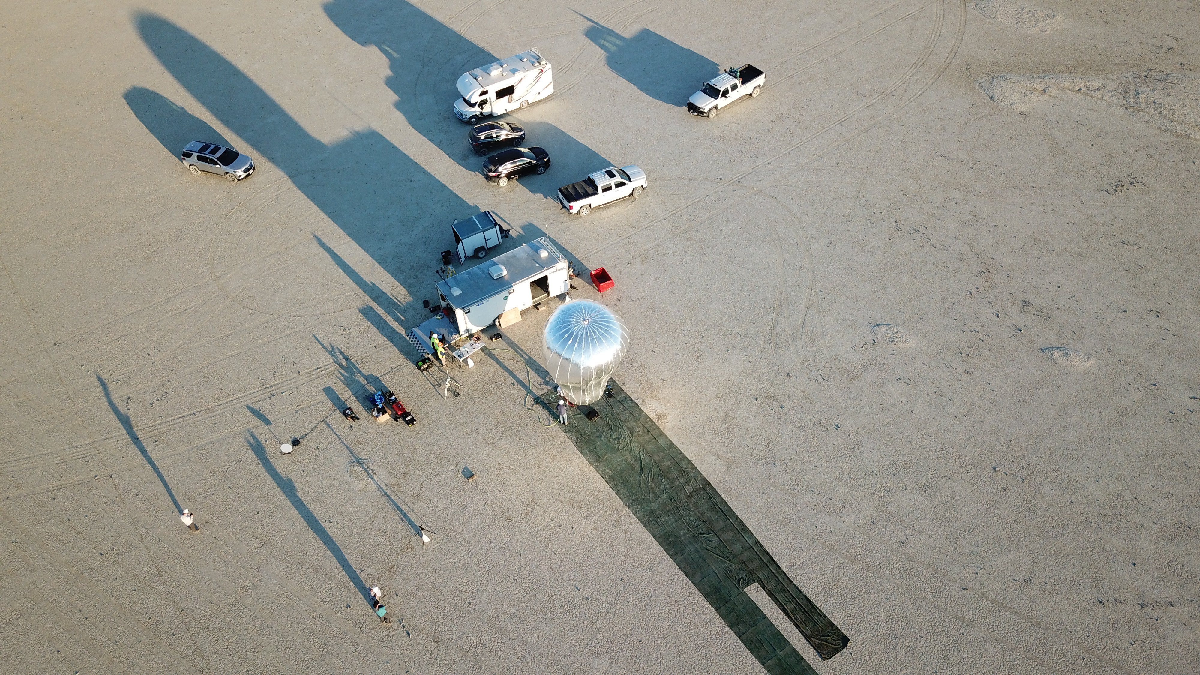 Picture: Team readies the inflated aerobot for the launch of its first flight.